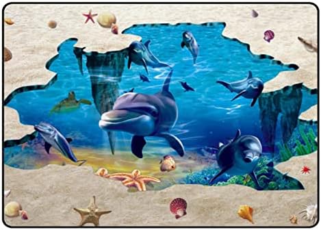 Ползающий Закрит Килим Игри Мат Океански Риби Пясък за Хола Спални Образователен Детски Подложка За подови Постелки 80x58 инча