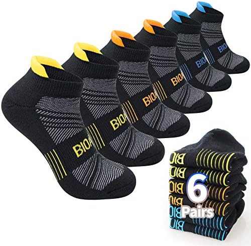 Мъжки чорапи до Щиколоток с подплата BIOAUM, Размер 10-13, 6 Чифта Памучни Спортни Диша Чорапи с ниско деколте за Бягане