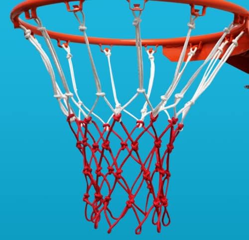 Баскетболна мрежа SJZBIN, 2 бр., червено-бели баскетболни мрежи с панти, 12 бр.