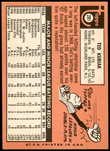 1969 Topps 281 Тед Кубиак Оукланд Атлетикс (Бейзболна картичка) VG/EX Атлетикс