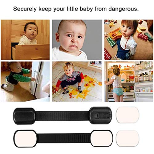 8 Опаковки, черни брави за шкафове за безопасност за деца - Maveek, регулируем ремък, Капаче за защита на деца без сензор за запушване