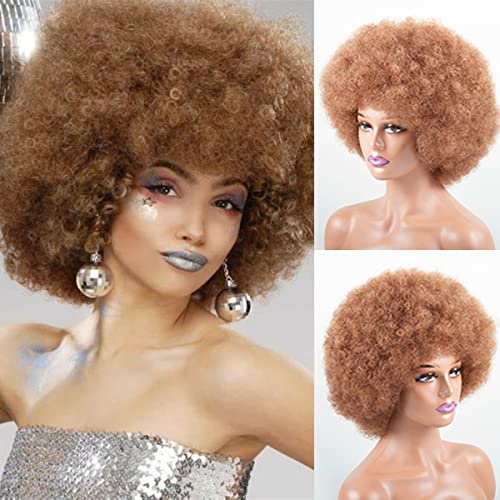 HOSYTIS афро перука 70-те години, афро перука, за чернокожите жени, афро-къдрава перуки с бретон, меки, естествено изглеждащи къса афро-къдрава