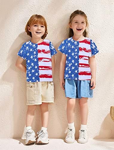 TBBC WWWQY/Тениска за момчета на 4 юли, Тениска с Американския Флаг За Момичета, Патриотични Фланелки с Къси ръкави За Деца, Памучен