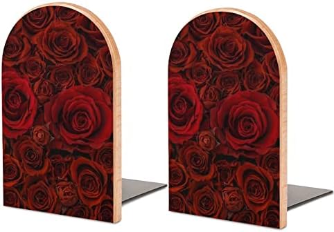 Нескользящие Дървени Поставки за книги с Червени Рози, Сверхпрочная Портретно корк за Декоративни рафтове (1 чифт)