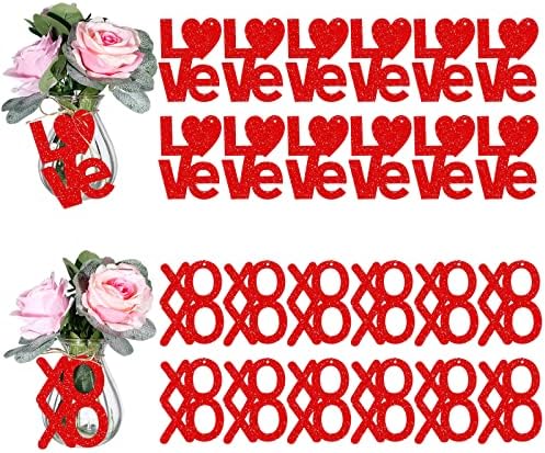 24 Парчета Тагове за Свети Валентин Блестящи Червени Хартиени Етикети за Любов Изрязани Етикети Централните Елементи на Масата Тагове