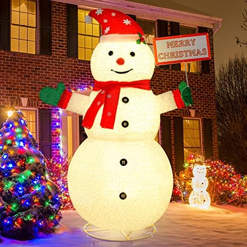 Външни Украшения във формата на Снежен човек с Осветление, 4-Подножието Сгъваеми Коледни Украшения във формата на Снежен човек,