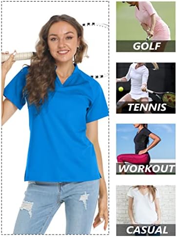 TACVASEN Дамски Ризи Топка за голф с V-образно деколте и Къс ръкав, Без Яка UPF 50 + Защита От Слънцето, бързо съхнещи Блузи, Потници
