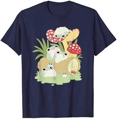 Мъжки t-shirt Cottagecore с естетически жаба, разположена на грибе сладък една жаба, за любителите на жаби