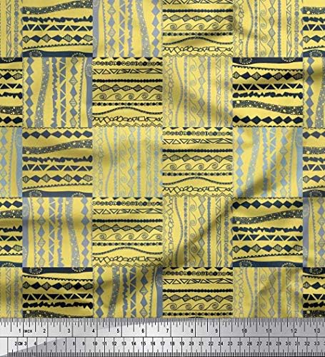 Жълт памучен трикотажная плат Soimoi с геометричен модел на африканския стил, кърпа с принтом ширина 58 см