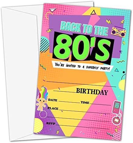 Покана за рожден Ден в стил Обратно в 80-те, Реколта покани пощенска картичка в ретро стил, 1980-те години за тийнейджъри, момичета