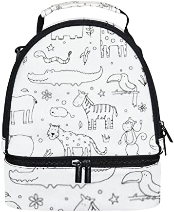Здрав преносим двупластова чанта за хранене Jungle Animals, обяд-бокс на раменна рамо, подходящ за работа, пътуване и учене