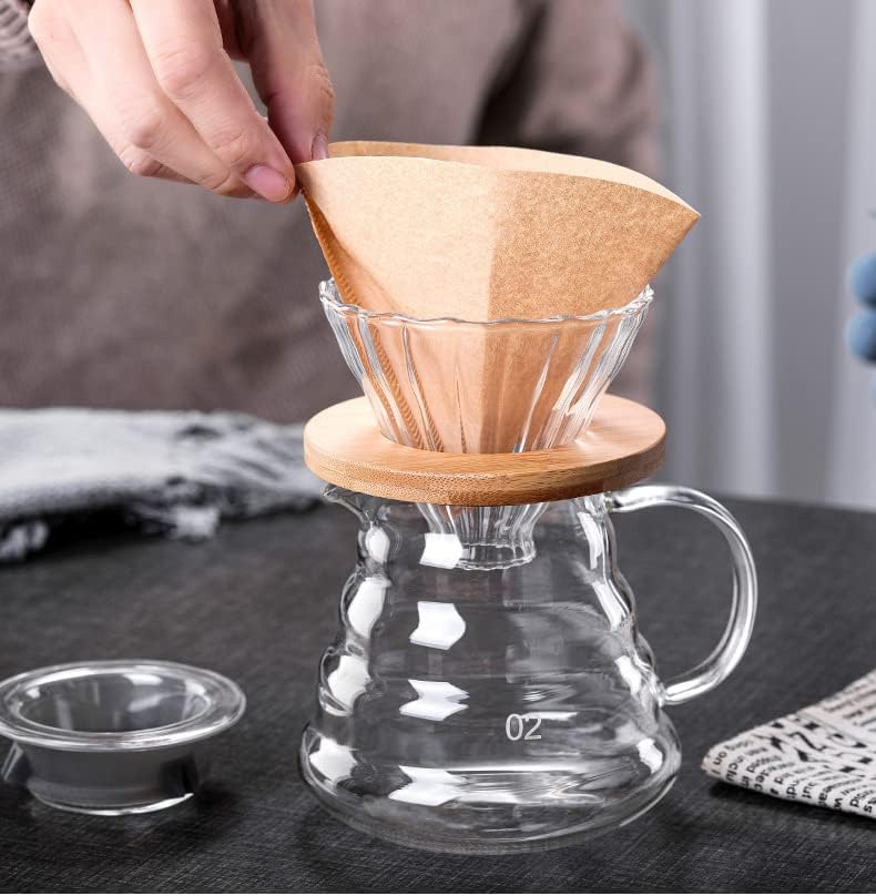 Tea COFISUKI Glass Pour Over - 600 МЛ Капково Кафе услуга със Стъклен капкомер за кафе, Стилен и елегантен комплект за приготвяне на кафе