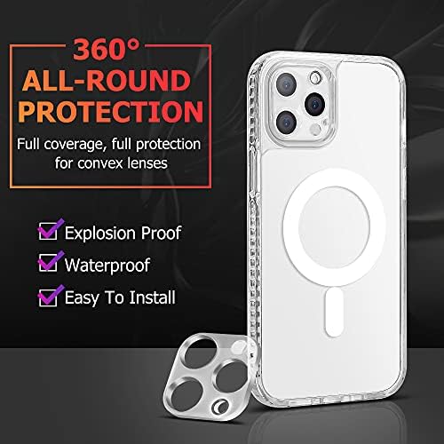 комплект dobo13 Clear Case за iPhone 12 Pro - Тънък калъф Magsafe за iPhone 12 Pro с защитно фолио за екрана и камера - Изработен е от TPU за избягване на сблъсъци и устойчив поликарбонат - Про