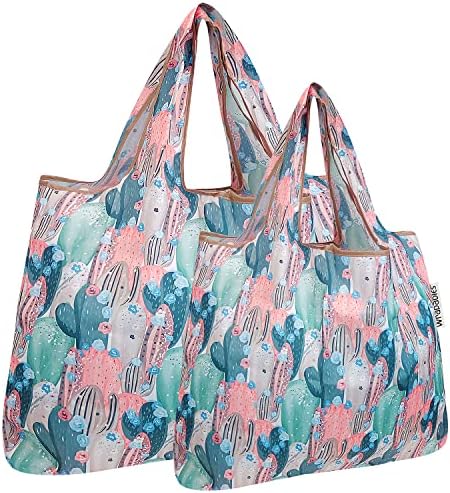 Сгъваема Найлон Множество чанта за пазаруване Bowbear (опаковка от 2), Cactus Bloom