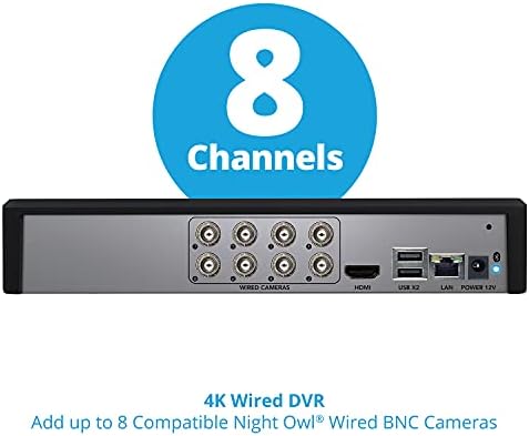 Night Owl 8-канален кабелна видеорекордер за домашно сигурност 4K UHD Bluetooth устройство с твърд диск с капацитет 1 TB (можете