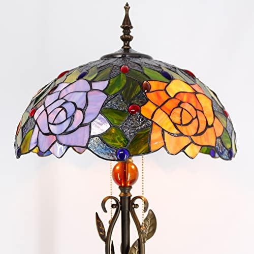 AVIVADIRECT под лампа в стил Тифани, Червена Роза, под лампа От Витражного Стъкло, под лампа В Стил Тифани, Стоящ Лампа W16H70 Инча, Старинни