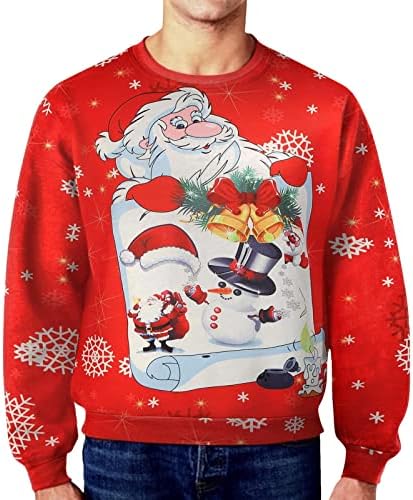 ZDDO Грозен Коледен Пуловер за мъжете, 3D Забавен Коледен Пуловер с дълги ръкави и Принтом Дядо Коледа, Зимни Блузи, с кръгло деколте