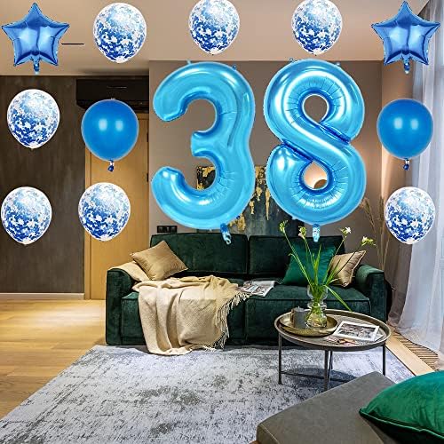 Украса за 98-ия рожден ден, Аксесоари за Партита, Син балон с номер 98, 40-Инчови Гигантски балони от mylar от фолио 98-то