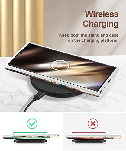 GVIEWIN за Samsung Galaxy S22 Ultra Калъф с метална стойка [3 Начина влакчета] Мрамор устойчив на удари Защитен Тънък калъф за Samsung