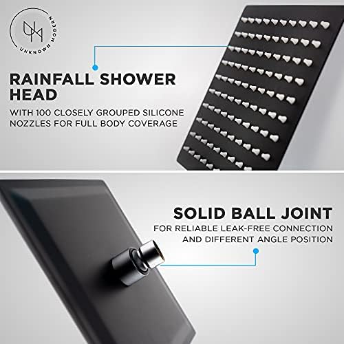 Модерна черна Дюза за душ с дъждовна дюза 8 Инча с ръчно наставка - Кръгла с възможност за регулиране на високо налягане - Масажор